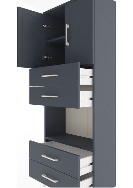 Arges Dolap 3 Raflı 4 Çekmeceli 2 Kapaklı 60X30X163 Antrasit-Antrasit indirimleri