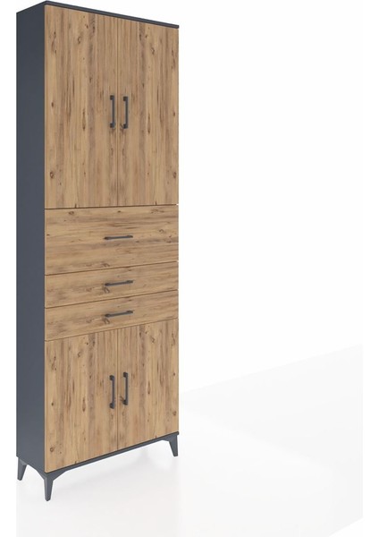 Arges Dolap 4 Raflı 3 Çekmeceli 4 Kapaklı 88X30X243 Antrasit-Çam fiyatları
