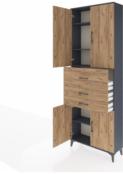 Arges Dolap 4 Raflı 3 Çekmeceli 4 Kapaklı 88X30X243 Antrasit-Çam fırsatları