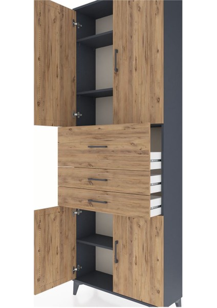 Arges Dolap 4 Raflı 3 Çekmeceli 4 Kapaklı 88X30X243 Antrasit-Çam indirimleri