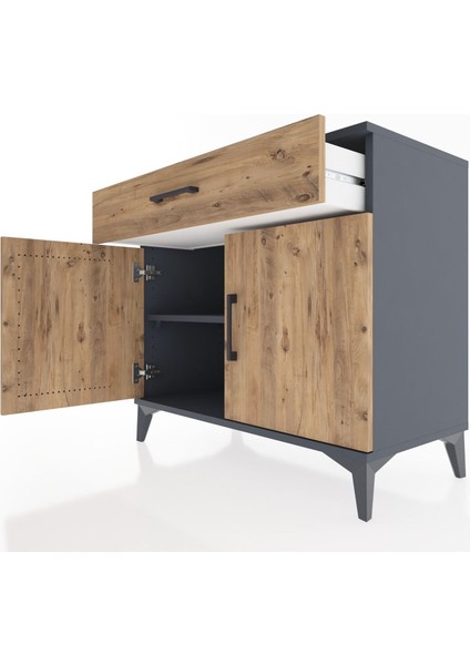 Hyperion Şifonyer Tek Raflı Tek Çekmeceli 2 Kapaklı 88X44X80 Antrasit-Çam indirimleri