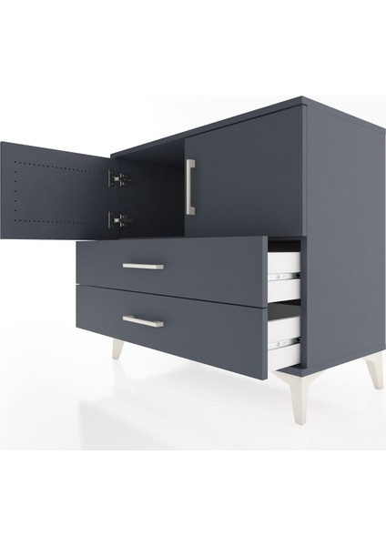 Hyperion Şifonyer Tek Raflı 2 Çekmeceli 2 Kapaklı 88X44X80 Antrasit-Antrasit indirimleri