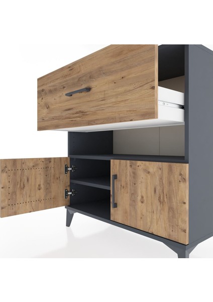 Hyperion Şifonyer 2 Raflı Tek Çekmeceli 2 Kapaklı 88X44X96 Antrasit-Çam indirimleri