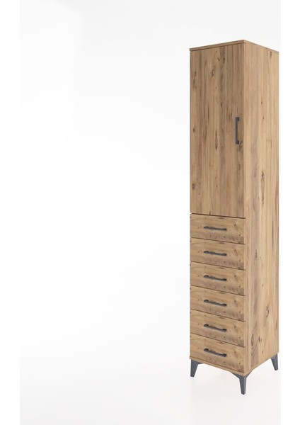 Hyperion Dolap 3 Raflı 6 Çekmeceli Tek Kapaklı 44X44X221 Çam-Çam modelleri