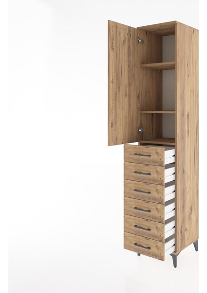 Hyperion Dolap 3 Raflı 6 Çekmeceli Tek Kapaklı 44X44X221 Çam-Çam fırsatları