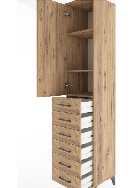 Hyperion Dolap 3 Raflı 6 Çekmeceli Tek Kapaklı 44X44X221 Çam-Çam indirimleri