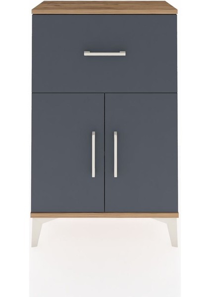 Arges Komodin Tek Raflı Tek Çekmeceli 2 Kapaklı 60X30X96 Çam-Antrasit