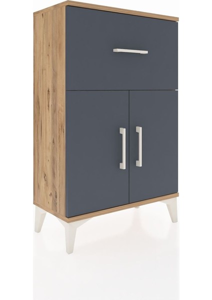 Arges Komodin Tek Raflı Tek Çekmeceli 2 Kapaklı 60X30X96 Çam-Antrasit fiyatları