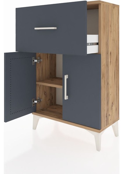 Arges Komodin Tek Raflı Tek Çekmeceli 2 Kapaklı 60X30X96 Çam-Antrasit fırsatları