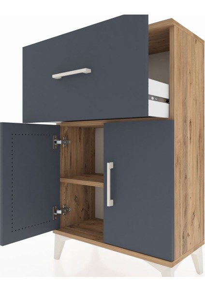 Arges Komodin Tek Raflı Tek Çekmeceli 2 Kapaklı 60X30X96 Çam-Antrasit indirimleri