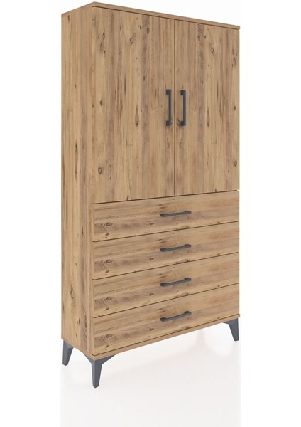 Arges Dolap 3 Raflı 4 Çekmeceli 2 Kapaklı 88X30X163 Çam-Çam fiyatları