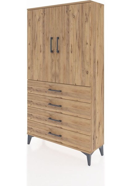 Arges Dolap 3 Raflı 4 Çekmeceli 2 Kapaklı 88X30X163 Çam-Çam modelleri