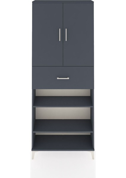 Arges Dolap 5 Raflı Tek Çekmeceli 2 Kapaklı 88X30X221 Antrasit-Antrasit