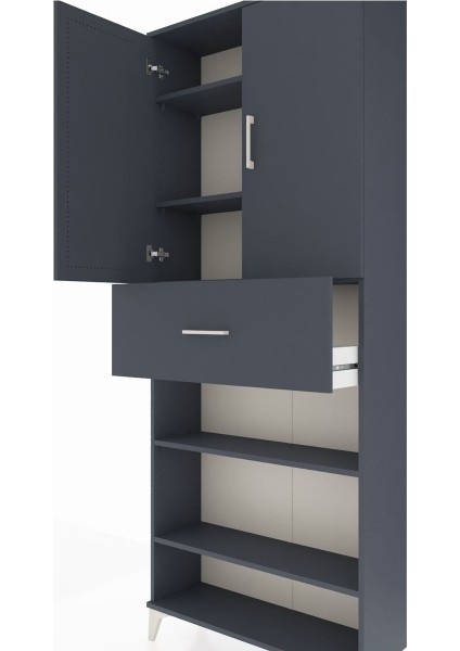 Arges Dolap 5 Raflı Tek Çekmeceli 2 Kapaklı 88X30X221 Antrasit-Antrasit indirimleri