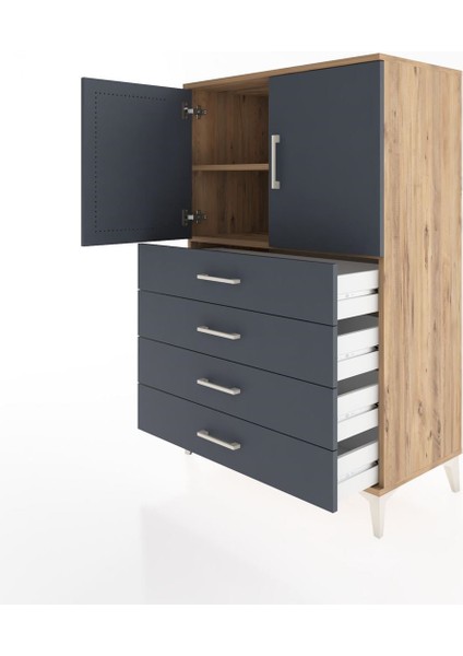 Hyperion Dolap 2 Raflı 4 Çekmeceli 2 Kapaklı 88X44X134 Çam-Antrasit fırsatları