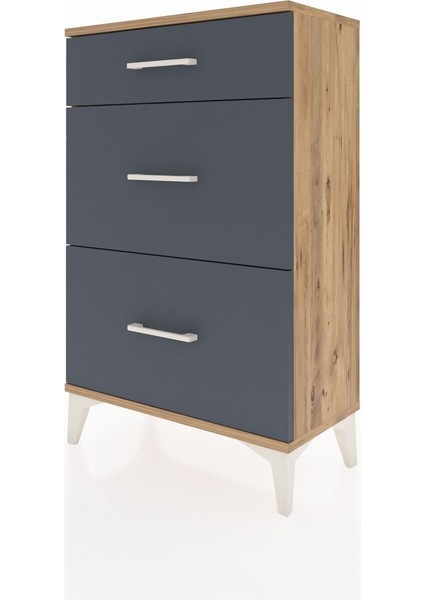 Arges Komodin 3 Çekmeceli 60X30X96 Çam-Antrasit modelleri