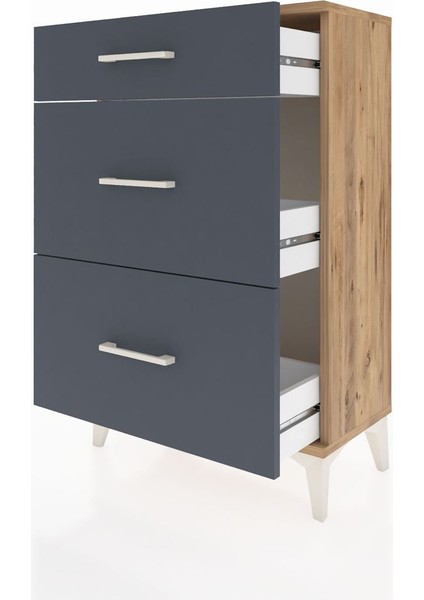 Arges Komodin 3 Çekmeceli 60X30X96 Çam-Antrasit fırsatları