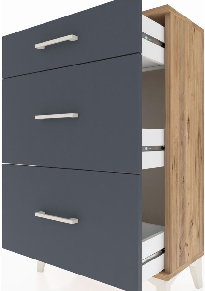 Arges Komodin 3 Çekmeceli 60X30X96 Çam-Antrasit indirimleri