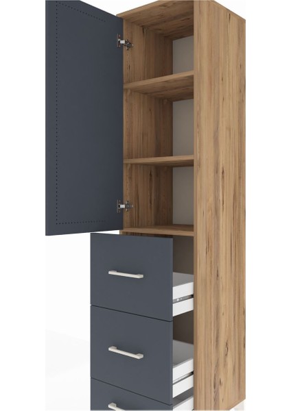 Hyperion Dolap 3 Raflı 3 Çekmeceli Tek Kapaklı 44X44X195 Çam-Antrasit indirimleri