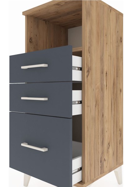 Hyperion Komodin Tek Raflı 3 Çekmeceli 44X44X106 Çam-Antrasit indirimleri