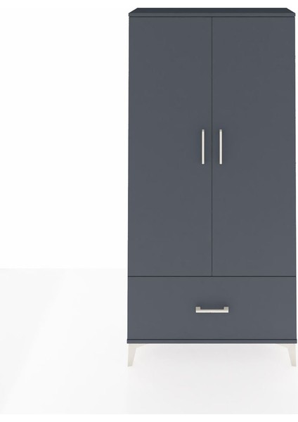 Arges Dolap 4 Raflı Tek Çekmeceli 2 Kapaklı 88X30X182 Antrasit-Antrasit