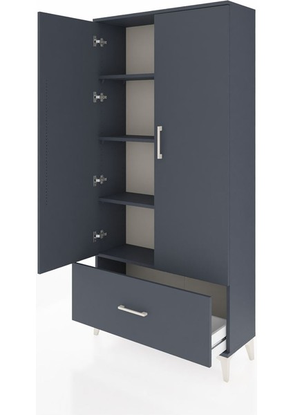 Arges Dolap 4 Raflı Tek Çekmeceli 2 Kapaklı 88X30X182 Antrasit-Antrasit fırsatları