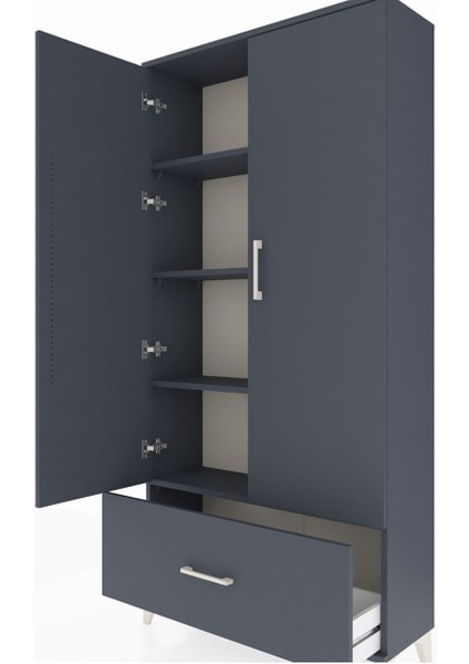 Arges Dolap 4 Raflı Tek Çekmeceli 2 Kapaklı 88X30X182 Antrasit-Antrasit indirimleri