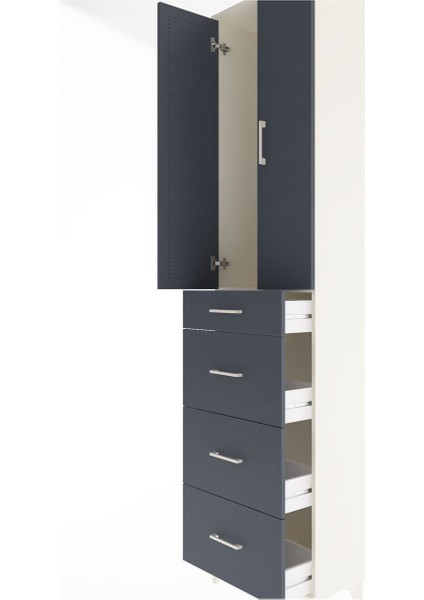 Arges Dolap Tek Raflı 4 Çekmeceli 2 Kapaklı 60X30X243 Aytaşı-Antrasit indirimleri