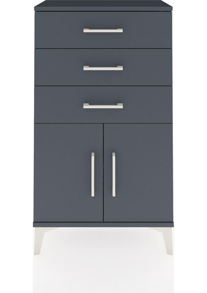 Arges Komodin Tek Raflı 3 Çekmeceli 2 Kapaklı 60X30X106 Antrasit-Antrasit