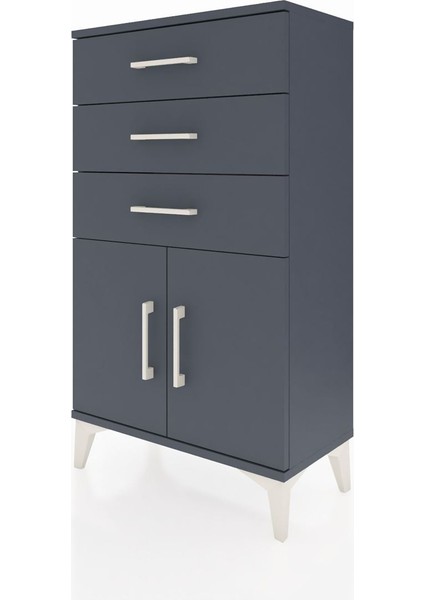 Arges Komodin Tek Raflı 3 Çekmeceli 2 Kapaklı 60X30X106 Antrasit-Antrasit indirimleri