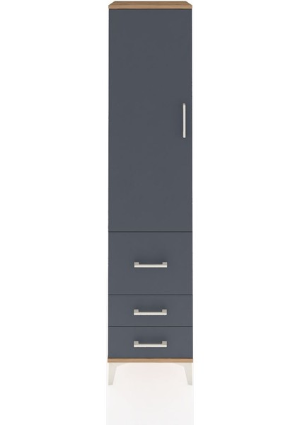 Hyperion Dolap 4 Raflı 3 Çekmeceli Tek Kapaklı 44X44X195 Çam-Antrasit