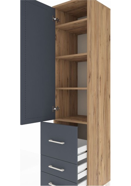 Hyperion Dolap 4 Raflı 3 Çekmeceli Tek Kapaklı 44X44X195 Çam-Antrasit indirimleri