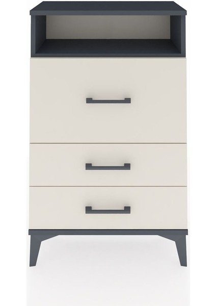 Arges Komodin Tek Raflı 3 Çekmeceli 60X30X96 Antrasit-Aytaşı