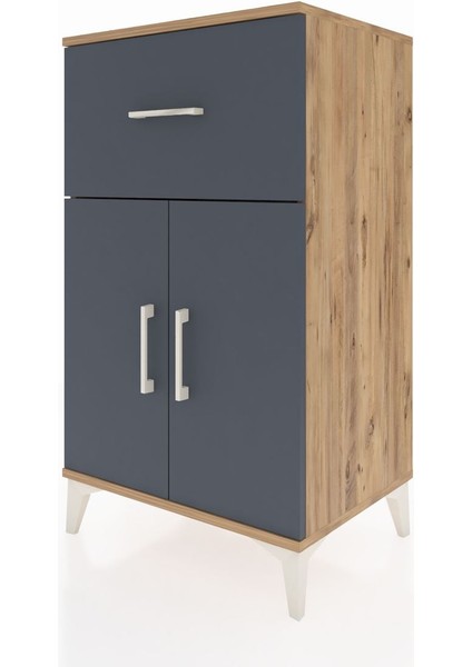Hyperion Komodin Tek Raflı Tek Çekmeceli 2 Kapaklı 60X44X106 Çam-Antrasit modelleri