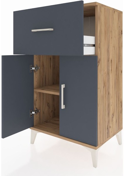 Hyperion Komodin Tek Raflı Tek Çekmeceli 2 Kapaklı 60X44X106 Çam-Antrasit fırsatları