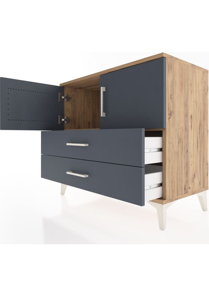 Hyperion Şifonyer Tek Raflı 2 Çekmeceli 2 Kapaklı 88X44X80 Çam-Antrasit indirimleri