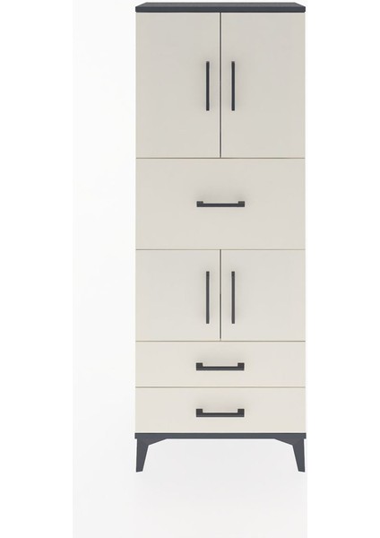 Arges Dolap 3 Raflı 3 Çekmeceli 4 Kapaklı 60X30X163 Antrasit-Aytaşı