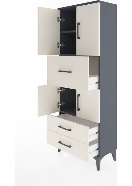 Arges Dolap 3 Raflı 3 Çekmeceli 4 Kapaklı 60X30X163 Antrasit-Aytaşı fırsatları