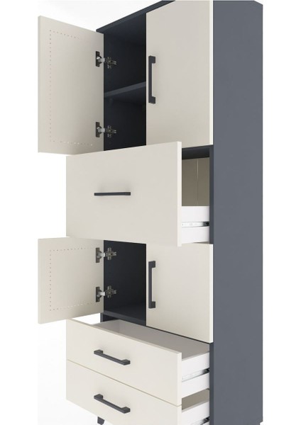 Arges Dolap 3 Raflı 3 Çekmeceli 4 Kapaklı 60X30X163 Antrasit-Aytaşı indirimleri