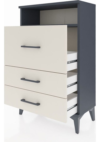 Arges Komodin Tek Raflı 3 Çekmeceli 60X30X96 Antrasit-Aytaşı fırsatları