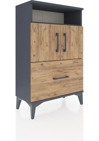 Arges Komodin 2 Raflı Tek Çekmeceli 2 Kapaklı 60X30X96 Antrasit-Çam fiyatları