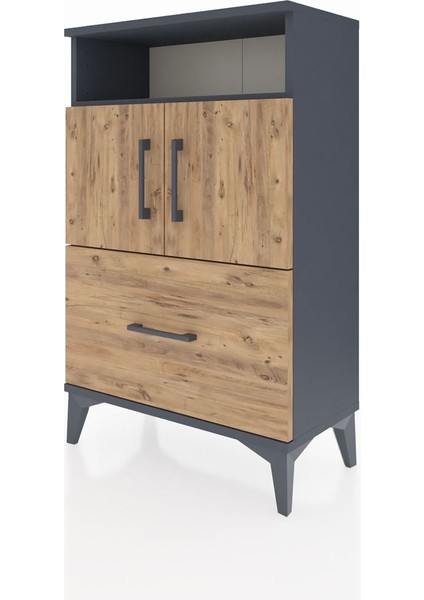 Arges Komodin 2 Raflı Tek Çekmeceli 2 Kapaklı 60X30X96 Antrasit-Çam modelleri