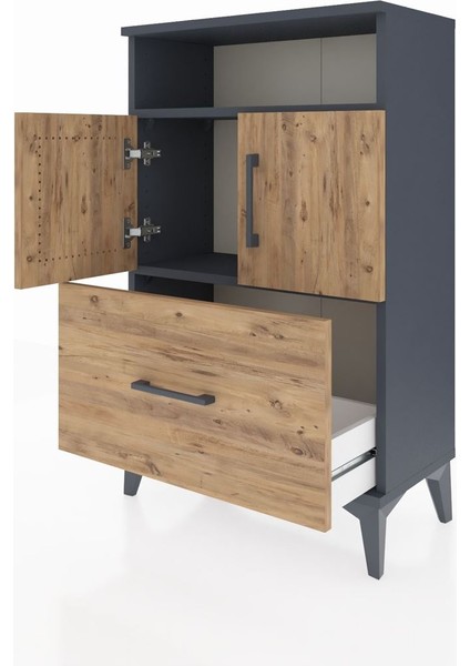 Arges Komodin 2 Raflı Tek Çekmeceli 2 Kapaklı 60X30X96 Antrasit-Çam fırsatları