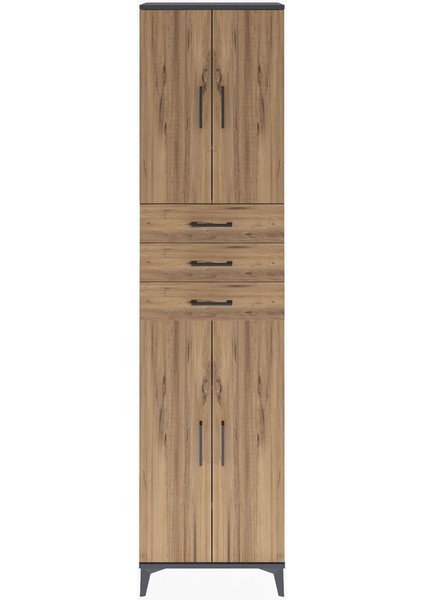 Arges Dolap 5 Raflı 3 Çekmeceli 4 Kapaklı 60X30X243 Antrasit-Çam