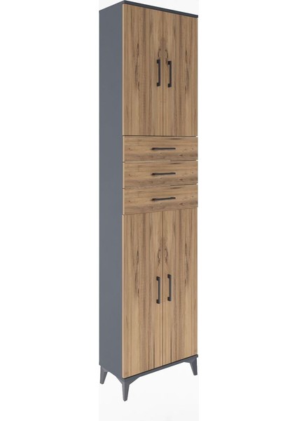 Arges Dolap 5 Raflı 3 Çekmeceli 4 Kapaklı 60X30X243 Antrasit-Çam fiyatları