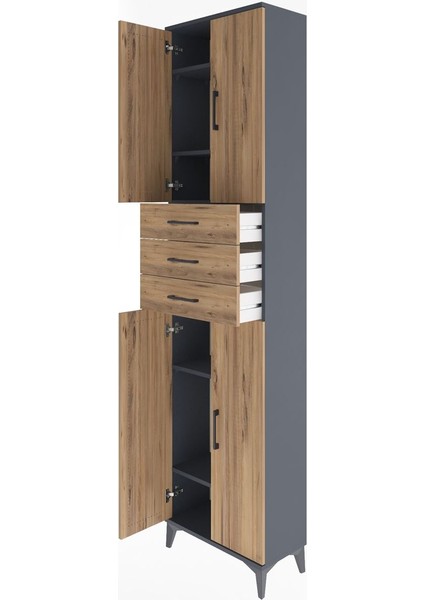 Arges Dolap 5 Raflı 3 Çekmeceli 4 Kapaklı 60X30X243 Antrasit-Çam fırsatları