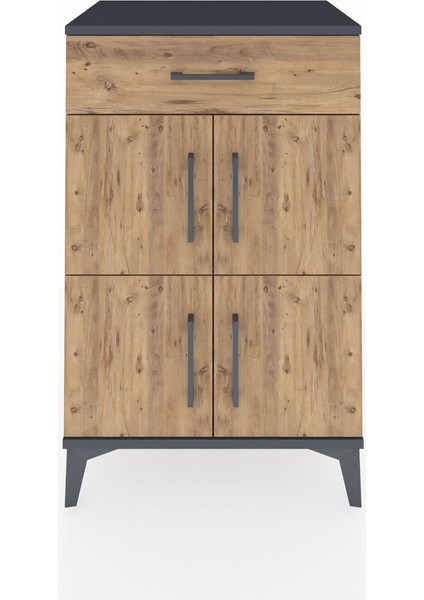 Hyperion Komodin Tek Raflı Tek Çekmeceli 4 Kapaklı 60X44X96 Antrasit-Çam