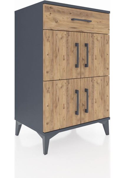 Hyperion Komodin Tek Raflı Tek Çekmeceli 4 Kapaklı 60X44X96 Antrasit-Çam fiyatları