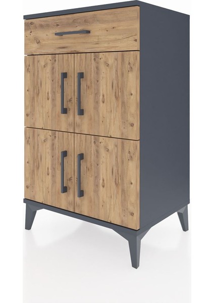 Hyperion Komodin Tek Raflı Tek Çekmeceli 4 Kapaklı 60X44X96 Antrasit-Çam modelleri