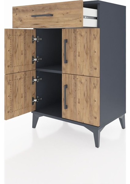 Hyperion Komodin Tek Raflı Tek Çekmeceli 4 Kapaklı 60X44X96 Antrasit-Çam fırsatları